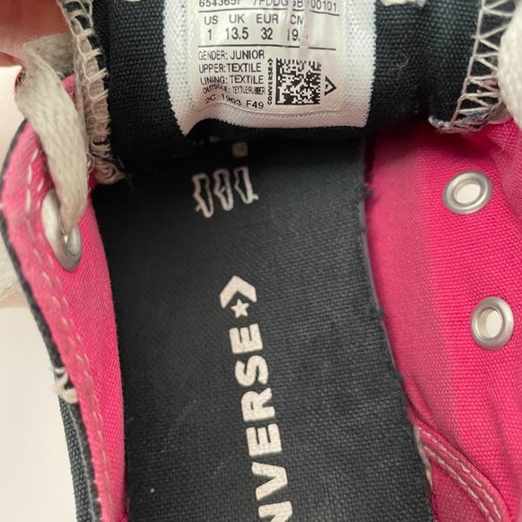 Converse Black Pink Stripe Chuck Taylor Low Top Double Tongue Sneaker, Size Y1 - Picture 6 of 6